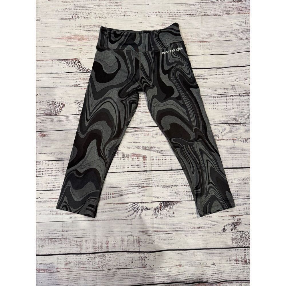 Pastparallel Marbled Leggings in Black & Gray Abstract Pattern Size Small
